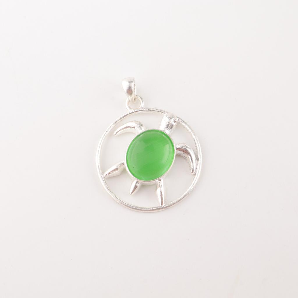 Green Cat's Eye Gemstone 925 Stamped Silver Jewelry Handmade Fashionable Pendant CP-2-42