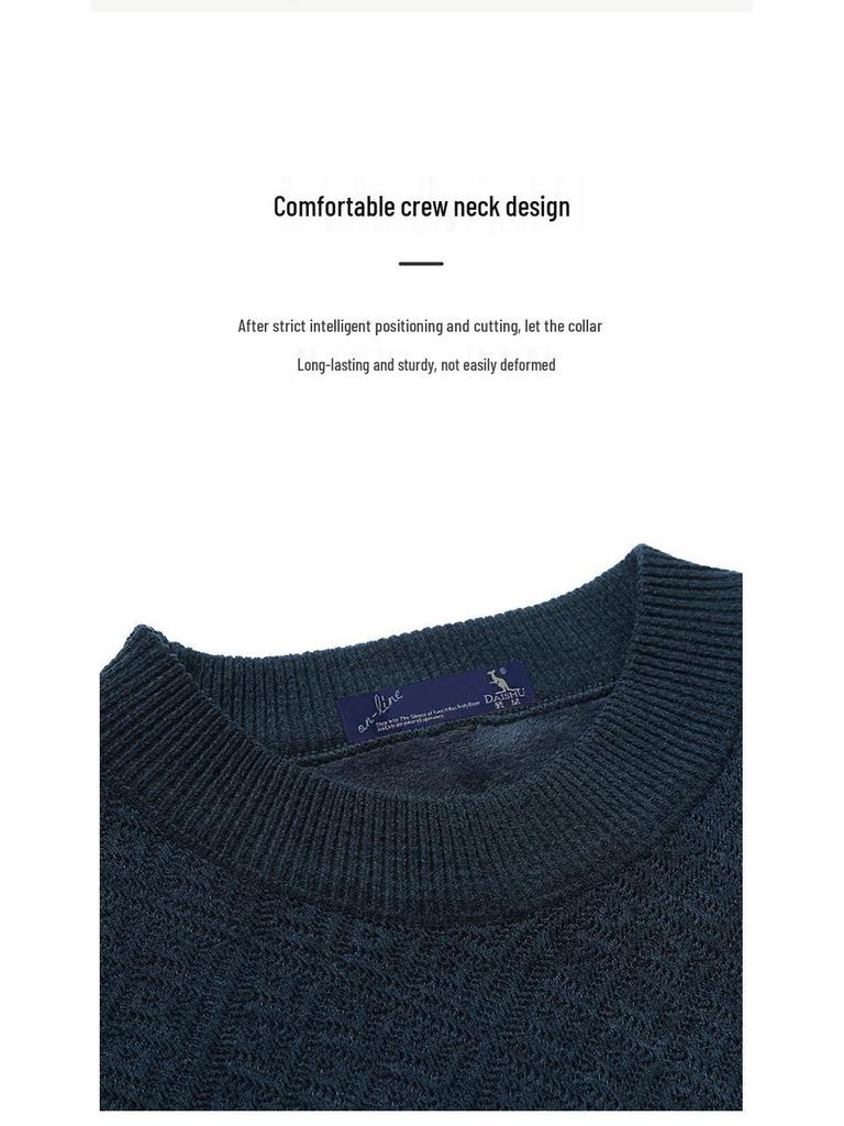 Kangaroo Daddy Winter Chenille Sweater - Fleece-Lined, Thick Knit Round Neck Pullover for Middle-Aged & Elderly Men