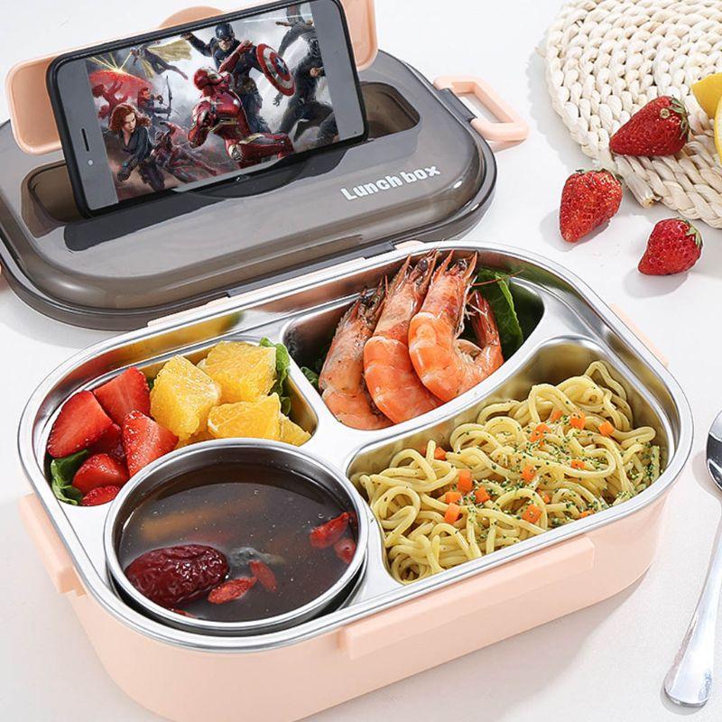 304 Stainless Steel Lunch Box Compartment Bento Food Picnic Container
