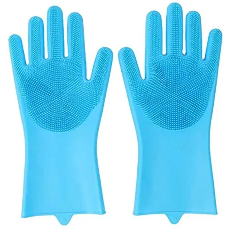 Reusable Silicone Cleaning Gloves w/ Scrubber – Heat Resistant for Kitchen, Bathroom, Car & Pet Care