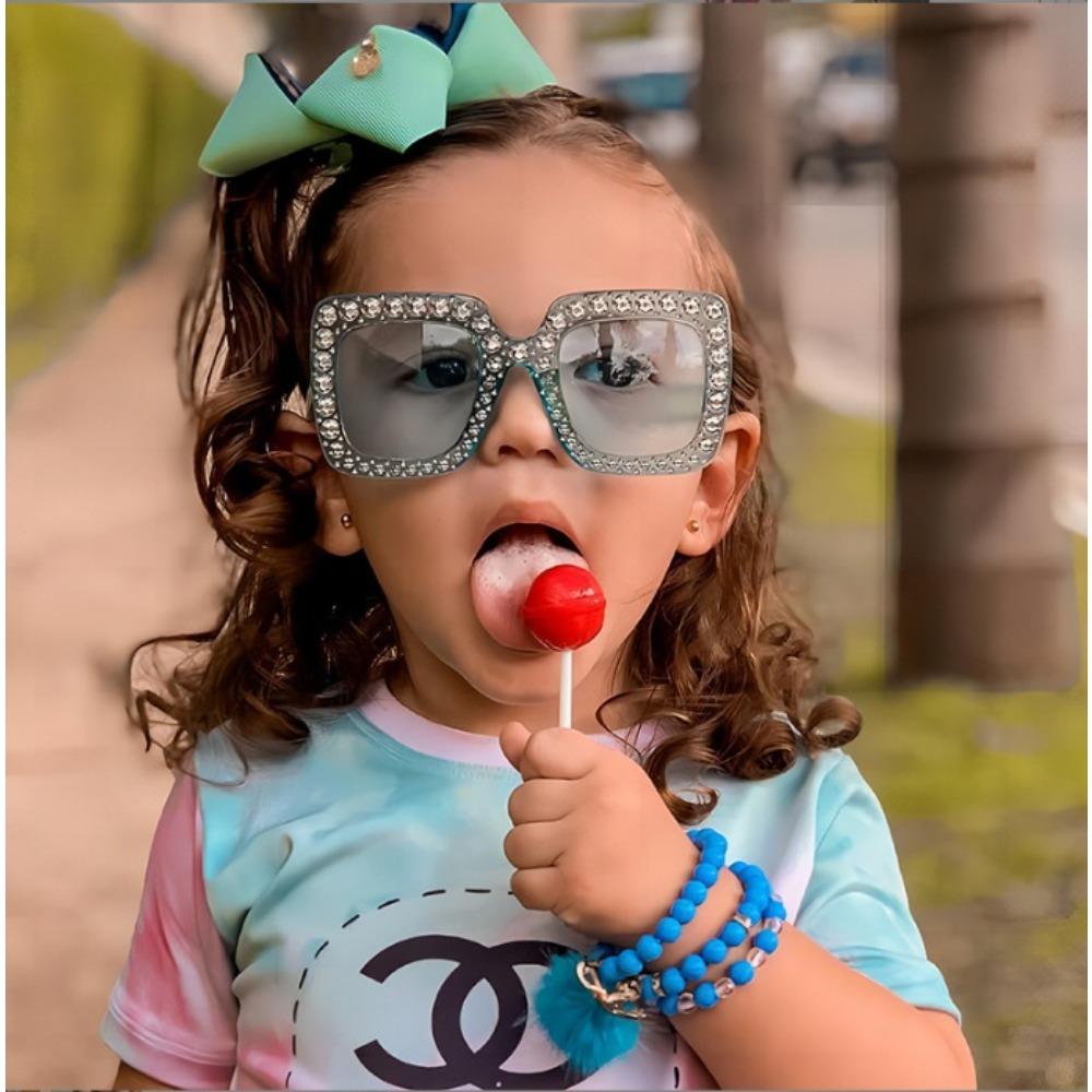 Luxury Square Sunglasses for Kids Boys Girls Diamond Rhinestone Brand Designer Glitter Sun Glasses UV400 Shades Children Eyewear