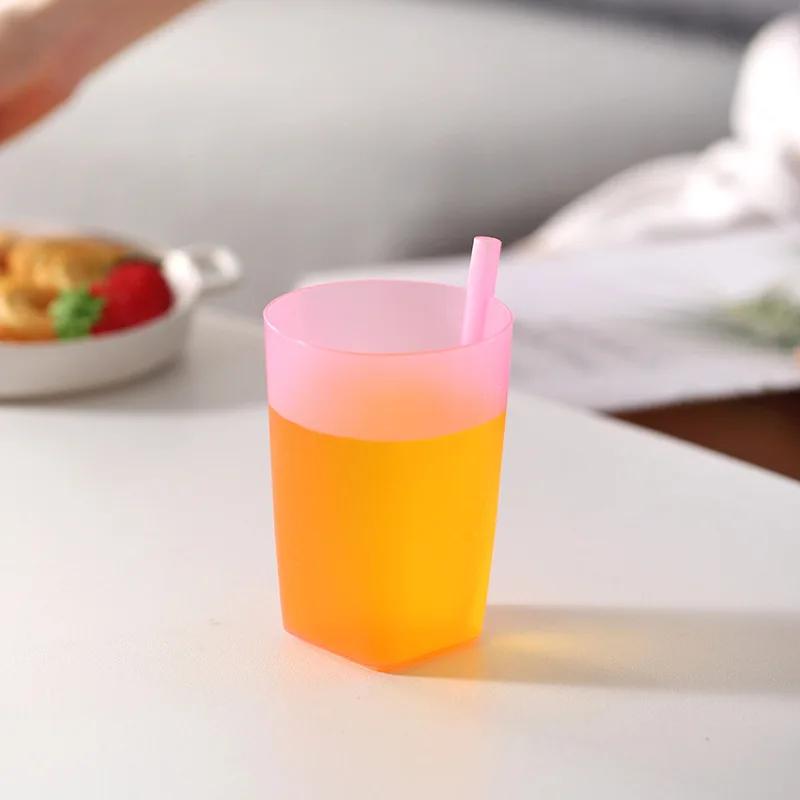 Solid Color Fresh Candy Color Small Straw Children's Cup Plastic Drinking Water Transparent Straw Cup Integrated Beverage Cup