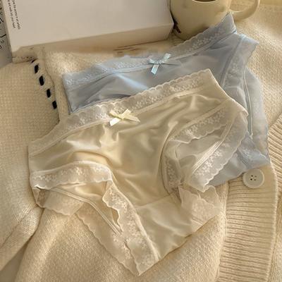 Damen-Höschen, nahtlos, Spitze, Schleife, Dekor, weich, einfarbig, elastisch, dünn, hohe Taille, schnell trocknend, atmungsaktiv, antiseptisch, Damen-Unterhose
