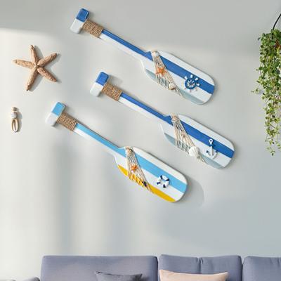 19.7" Nautical Wooden Canoe Oar Wall Decor with Rope Rustic Mediterranean Style Paddle Wall Art for Summer Beach House Living Room Bedroom