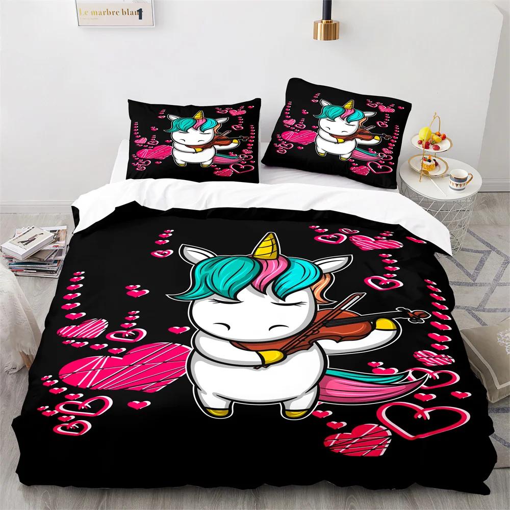 Unicorn Soft Duvet Cover Pink Carton Unicorn Animals Romantic Theme Polyester Valentine's Day Gift for Children Young Girls Boy Rom Decor