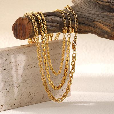 Retro Coffee Bean Necklace Eye Chain with Stylish Gold-Plated Stainless Steel and Double Buckle