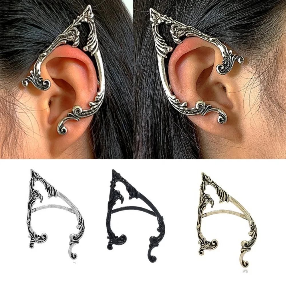 Punk Fairy Ear Cuff Goth Earring Dark Elf Ear Clip Earrings For Women Retro Silver Color Hip Hop Halloween Party Jewelry Gift