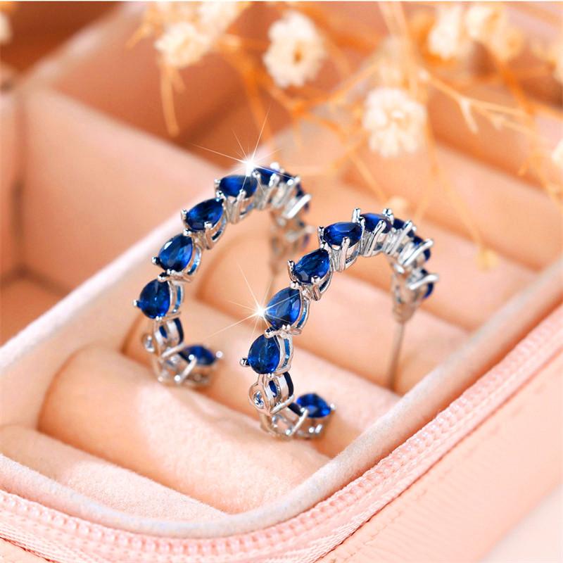 Luxus Große Blaue Weiße Ohrstecker für Damen Gold Silber Farbe Zirkonstein Anhänger Wassertropfen Hochzeits Schmuck für Frauen