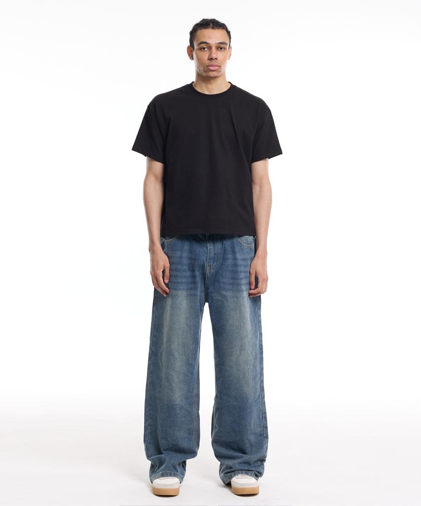 CREAM SODA LAB Men'S Standard Fit Cropped Short Sleeve Tee Black