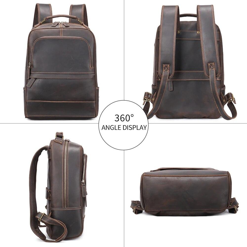 Mochila De Piel Genuino De Grano Completo Para Hombres Y