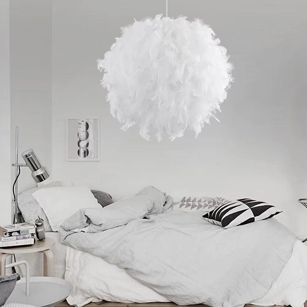 White Feather Shade Feather Pendant Light Fluffy Feather Design E27 Holder Feather Chandelier Nordic Style Soft