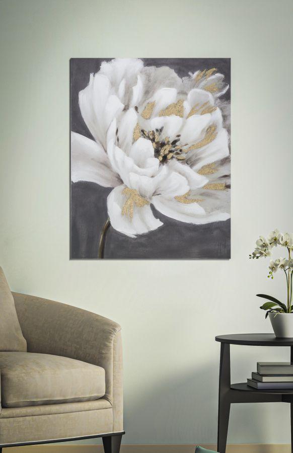 Handmade Wall Painting White Gold Flower Cm 80X3,7X100