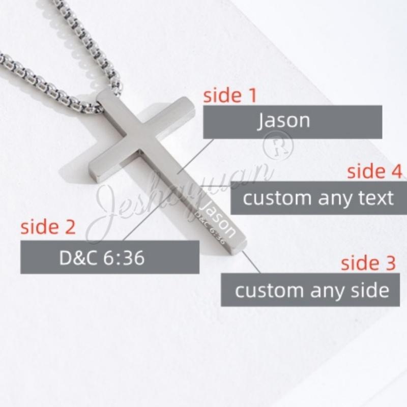 Personalized CROSS NECKLACE for Men Women Boys Girls Custom Name Engraved Pendant Necklace Catholic Christian Gift for Him