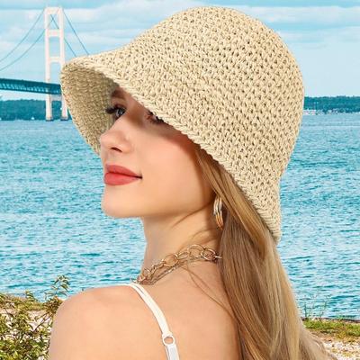 Solid Color Straw Fisherman Hat Korean Style Bucket Hat Unique Women Sun Hat  Ladies