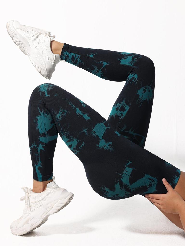 Leggings de Yoga de Cintura Alta Tie-Dye Sem Costura para Mulheres