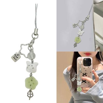 Lucky Rabbit Clovers Star Charm Keychain Colorful Beaded Keyring Handmade Phone Strap Accessory for Women and Teens