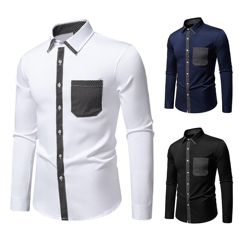 Autumn Men'S Color Matching Long-Sleeved Shirt Men'S European Size Casual Loose Long-Sleeved Shirt Jacket