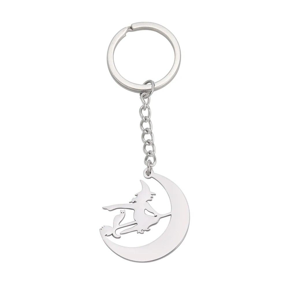 

COOLTIME Хэллоуин мультфильм ведьма кошка луна брелок для женщин мужчин нержавеющая сталь золотого цвета брелок-держатель друзья подарок ювелирные изделия серебряный
