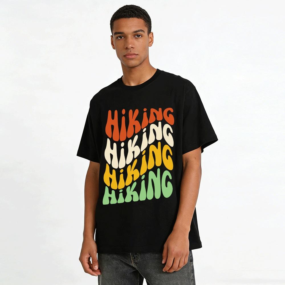 Retro Hiking Letter Print Casual T-Shirt Outdoor Hiking Top For Men Women Pure cotton T-shirt