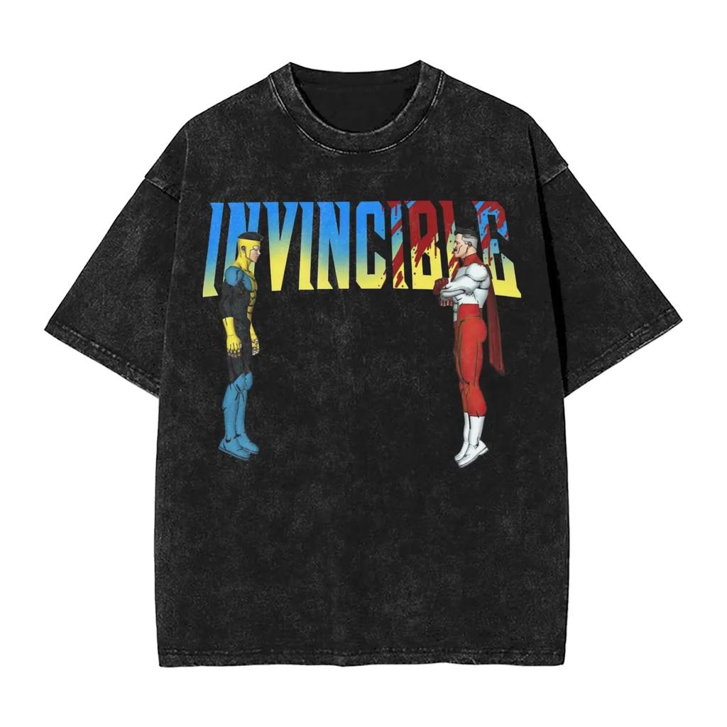 Hot Sale Anime Crazy Invincible Graphic Print Tshirt Vintage Washed Harajuku Y2k Fashion Summer Tee Hip Hop Streetwear Tshirt