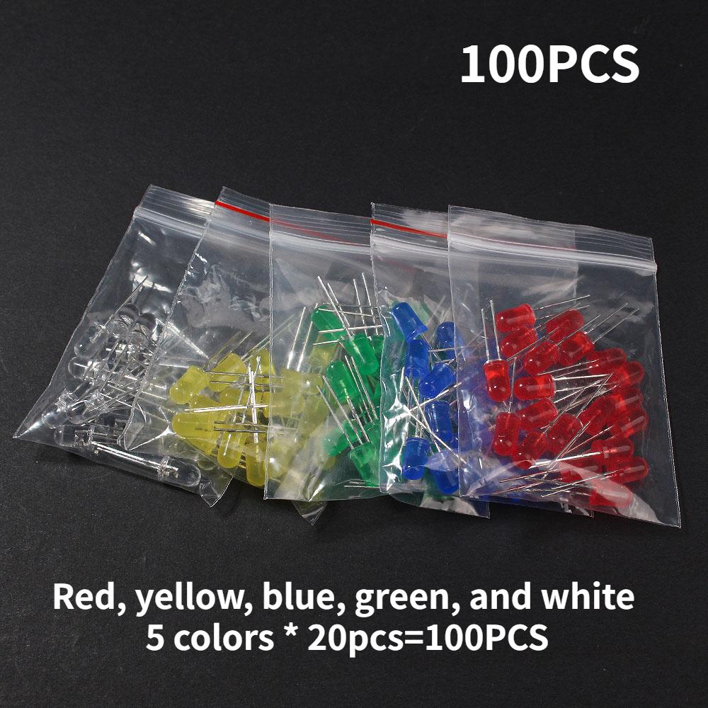 50/100pcs F5 5MM LED Diode Assorted Kit Ultra Bright LED Diodes White Red Blue Green Yellow DIY Light Emitting Diodes