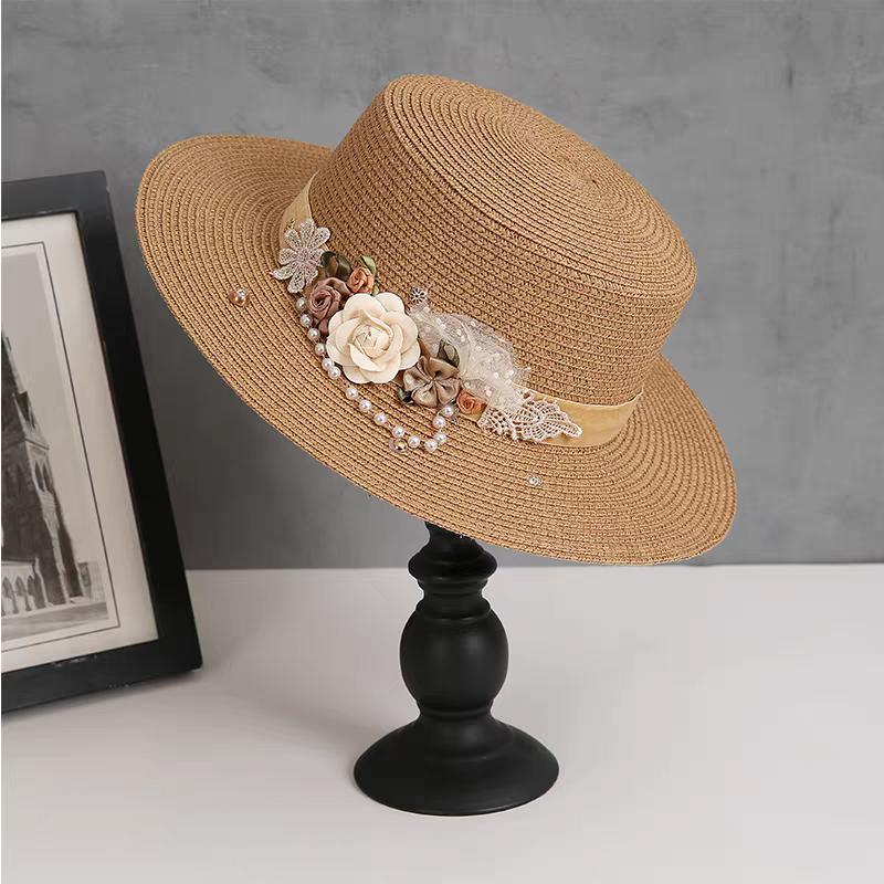 spring summer flower hat French women's straw flat hat elegant beach hat Barrel cap sun hat outdoor travel sun hat wholesale