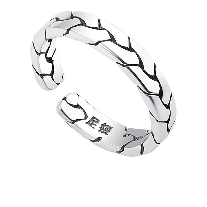 Adjustable Unisex Silver-Plated Minimalist Finger Ring Men Women Geometric Braided Design Retro Style