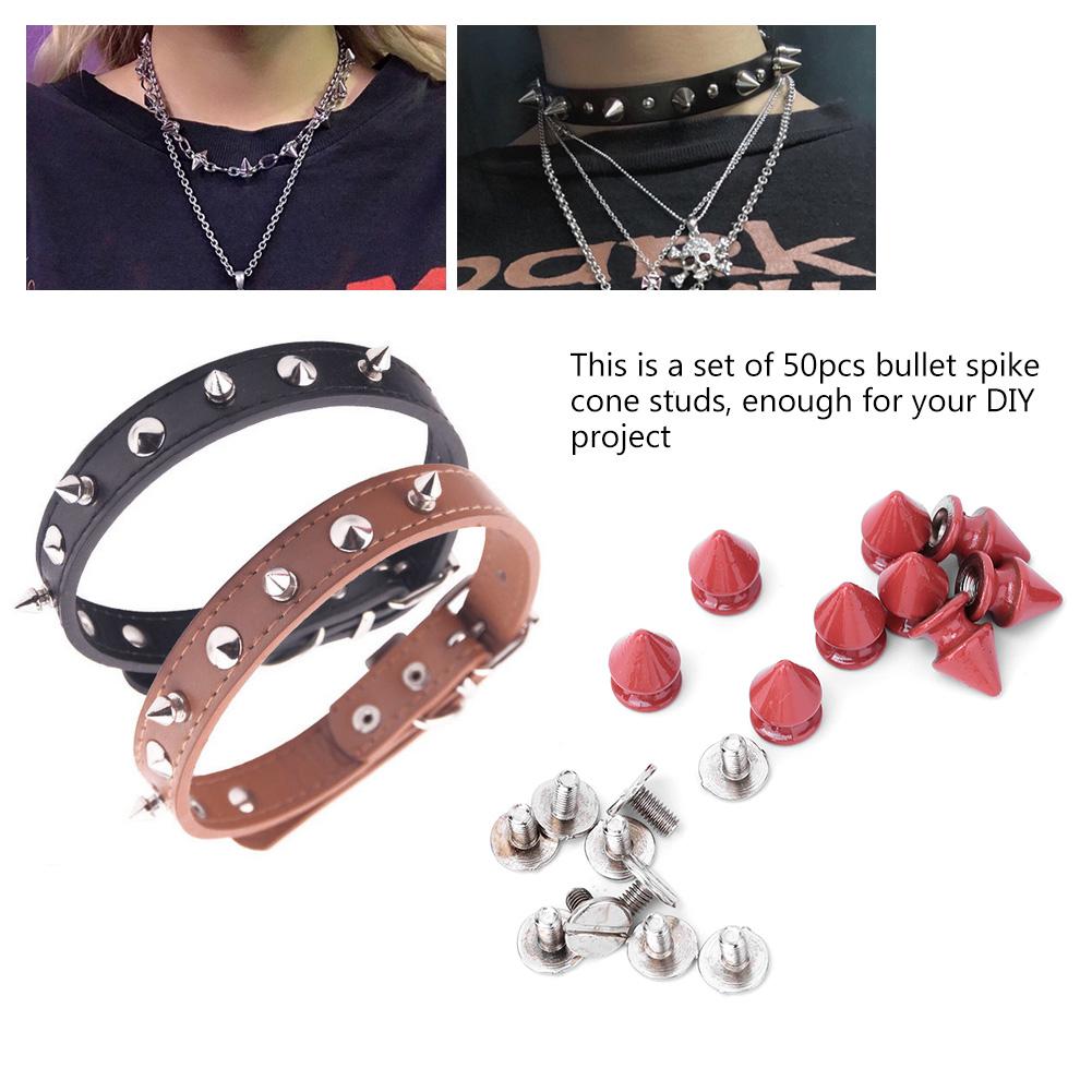 50pcs 8*12mm Fashion Metal Bullet Rivet Spikes & Cone Studs for Leather DIY Accessory (Red)