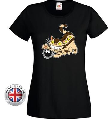 T-shirt Totoro T-shirt Catbus T-shirt Stampata Nero Fuliggine, unisex + aderente da donna