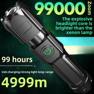 Luz Fuerte Recargable Iluminación Super Brillante Haz Largo Zoom Linterna Pequeña Portátil