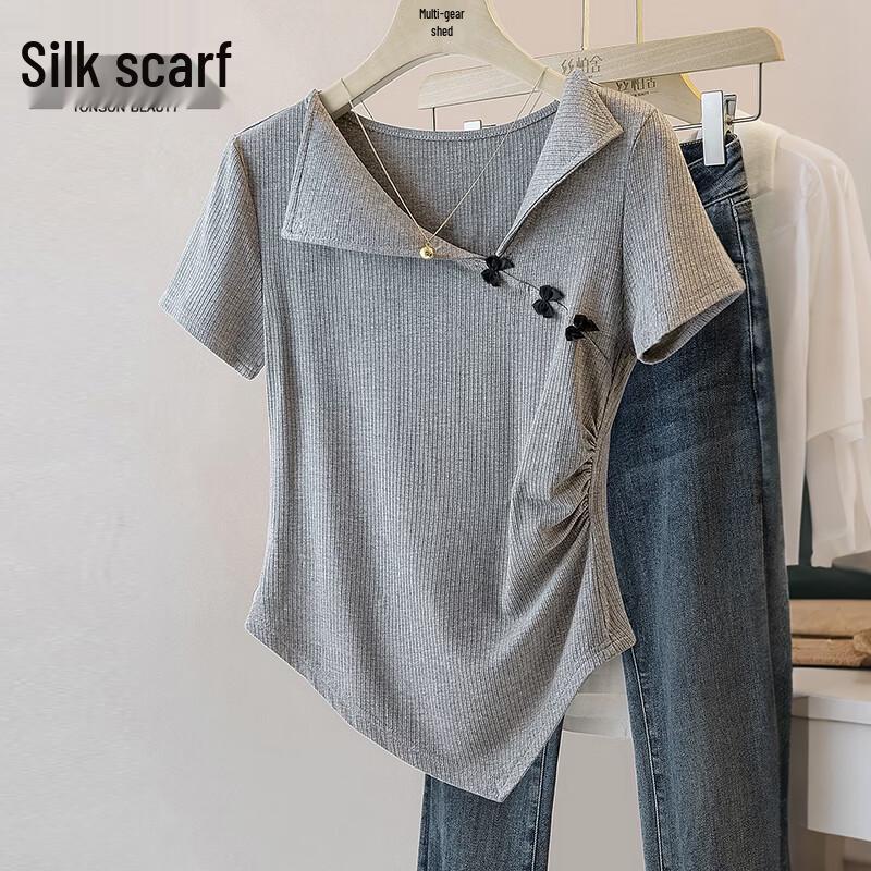 Women s Fashion Lapel Short Sleeve T-Shirt S
