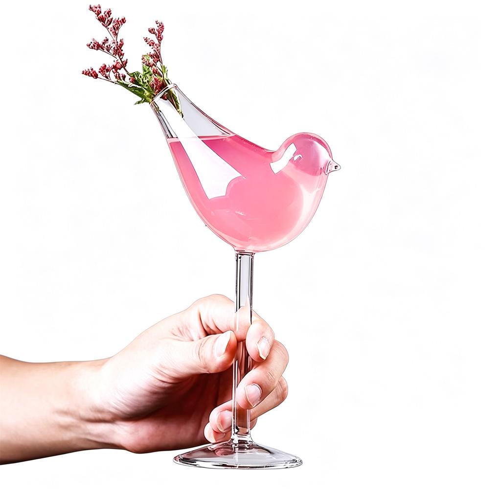 150ml/5.07 Oz Bird Drinking Glasses Creative Bird Cocktail Glass Wine Goblet Transparent Cup for Home Garden Flower Plants