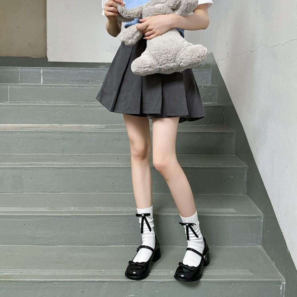 Pearl Womens Cotton Socks Calf Ribbon Socks Breathable Balletcore Sock  Lolita