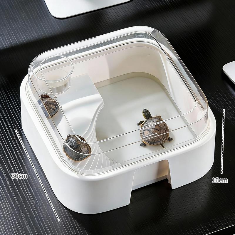 

New Transparent Turtle Tank Home Turtle Box With Sun Platform Simple Reptile Habitat Desktop Decoration белый
