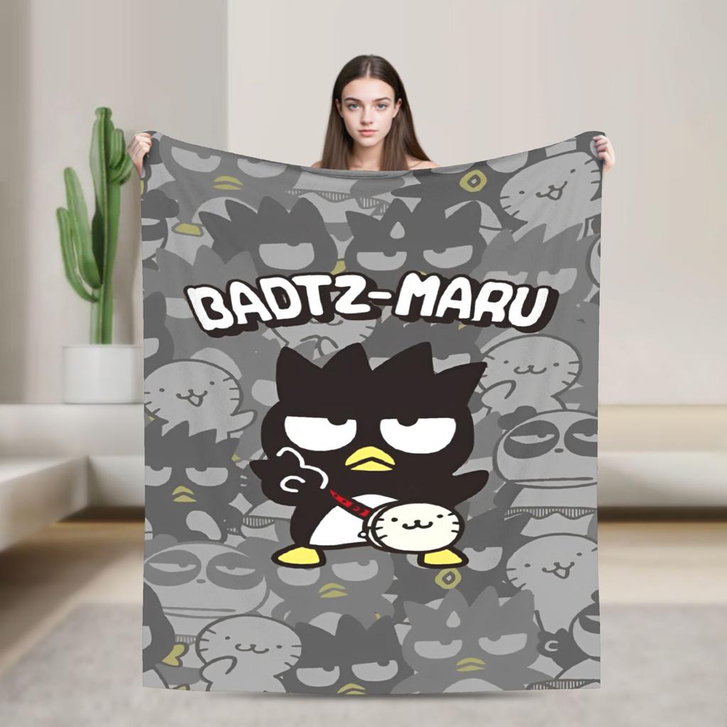 Kawaii Black Penguin Blanket Bad Badtz Maru Super Warm Pattern Plush Throw Blanket For Couch Bed Flannel Bedspread Bed Cover