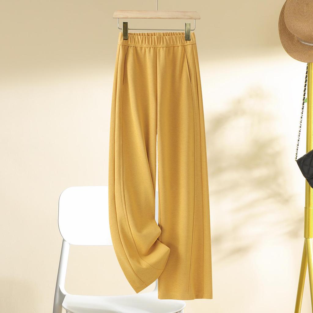 Women's Black High-Waisted Slimming Wide-Leg Pants for Spring & Autumn 2025