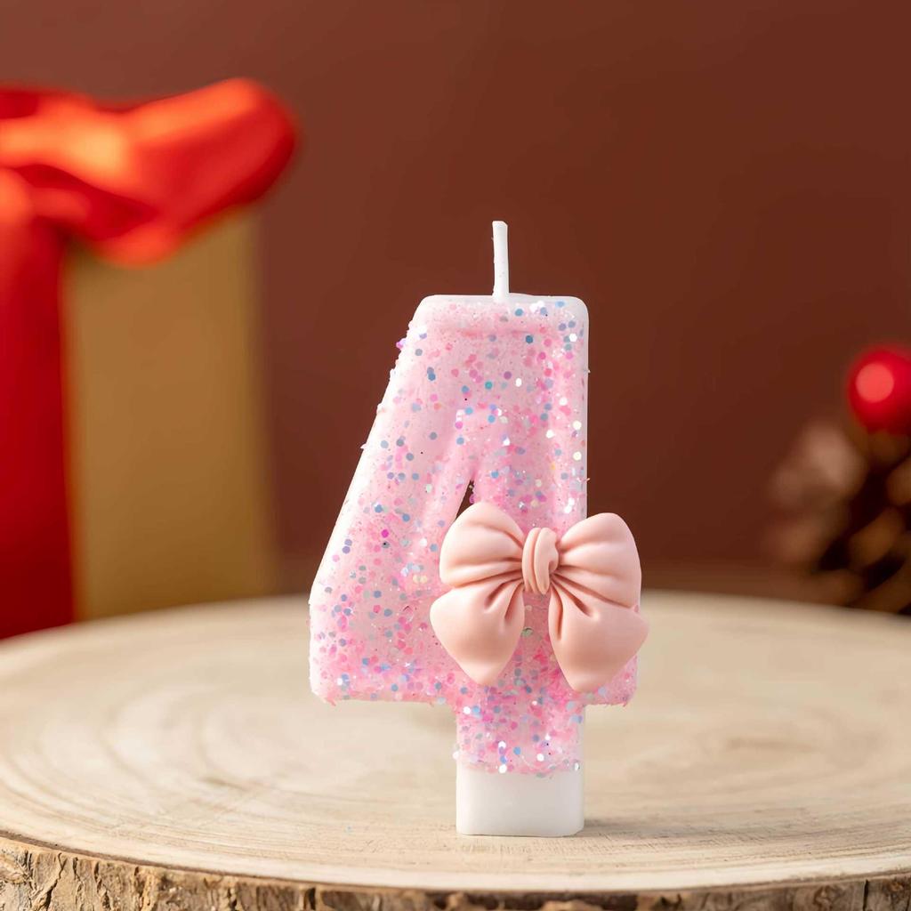 Cute Princess Pink Bow Birthday Candle Cake Decoration