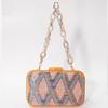 Modische Holzclip-Kupplungstasche für Damen Acrylketten Damen-Schultertaschen Geometrische Muster Handtaschen Sommer Strandparty-Portemonnaies