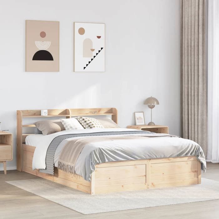 VidaXL Cadre de lit avec tête de lit 120x190 cm bois de pin massif, meuble de chambre à coucher, sommier, lit en bois, lit, 3307101