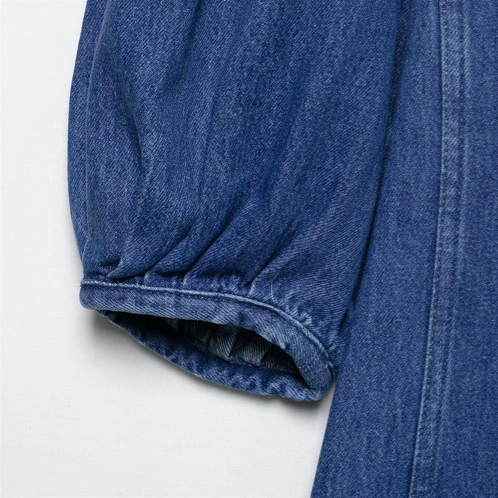 Spring/Summer 2025 Women's Elegant Round Neck Washed Denim Dress