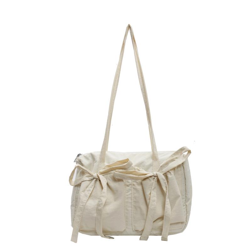Casual Bow Design Nyl Shoulder Bags for Women Commute Lightweight Large Capacity Ladies Tote Candy Color Female Handbags