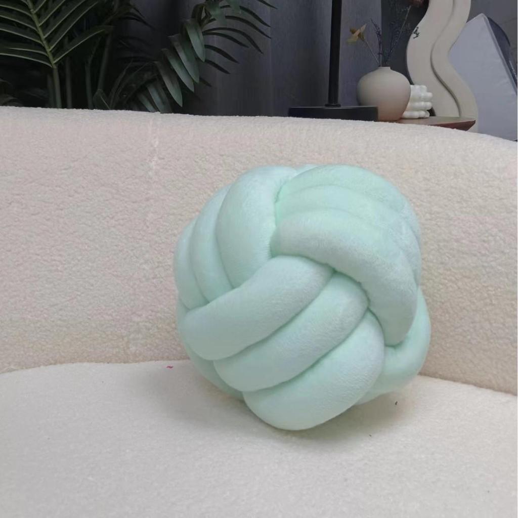 Nordic Hand-Woven Velvet Knot Pillow - Three-Strand Rope Ball Design