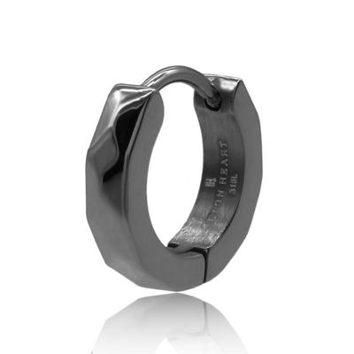 LION HEART Earrings THE EDGE Cutting Hoop Earrings Surgical Stainless Steel 316L Metal Hypoallergenic For One Ear Men's (Black)