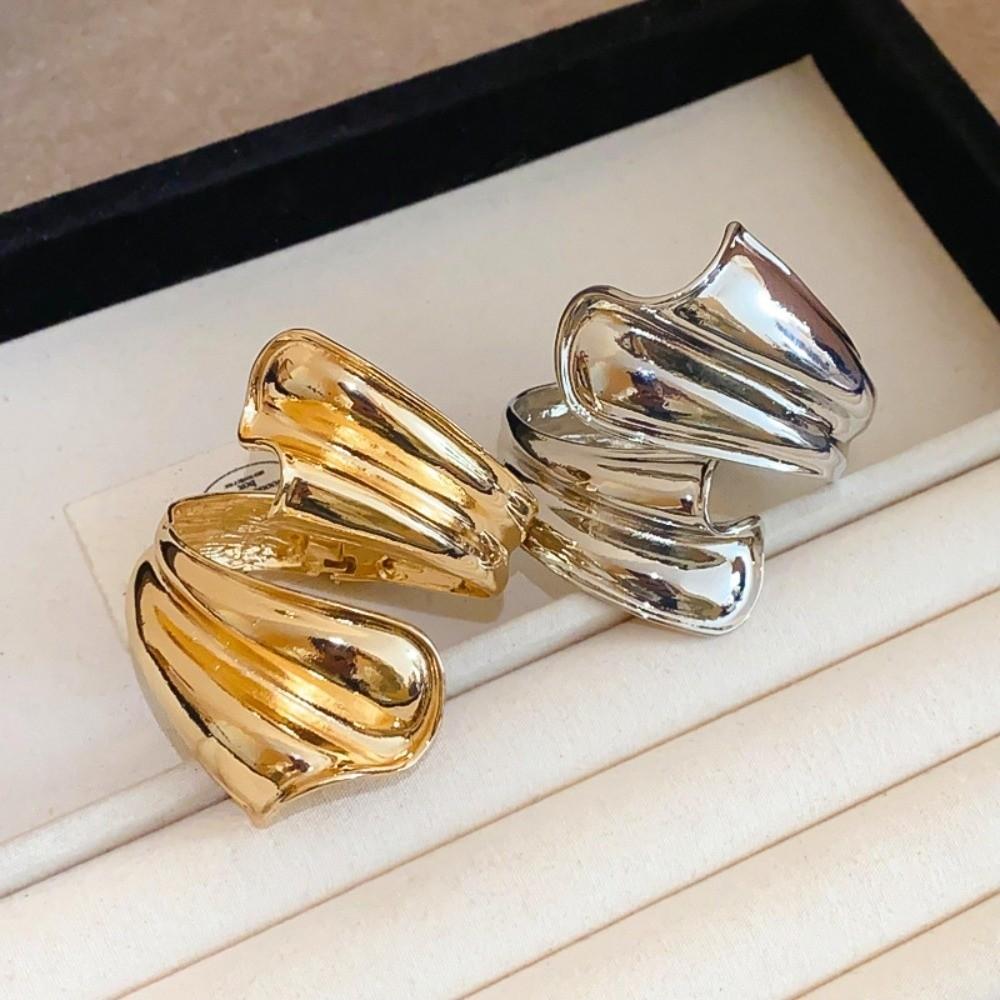 Metal Alloy Wide Opening Bangle Ribbon Shaped Irregular Dough Twists Irregular Wide Bracelet Gold Silver Jewelry Accessories