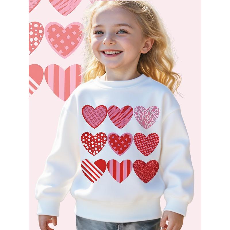 Kids Crewneck Sweatshirt, Cute Valentine Heart Love Theme Graphic Print, Fall Winter Clothing