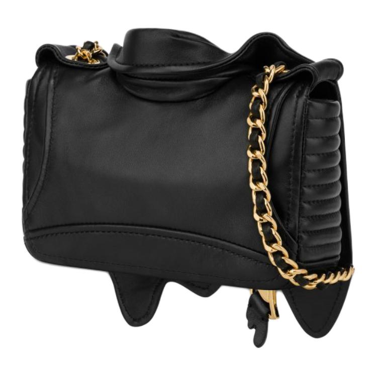 Moschino Logo Slide Chain Zipper Pocket Lambskin Crossbody Shoulder Bag Small Women Bags Black 2322-A7536-8002-1555