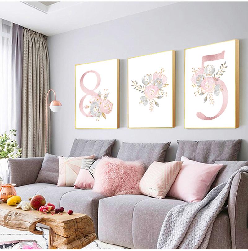 Personalized Poster Baby Name Custom Canvas Painting Nursery Prints Pink Flowers Wall Art Pictures For Girls Room Decoration No Frame