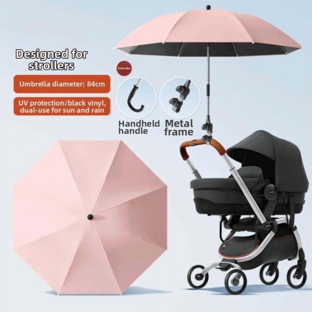 Adjustable Pram Cover Umbrella with Clamp Baby Stroller Umbrella Sun Protection 84CM Pink