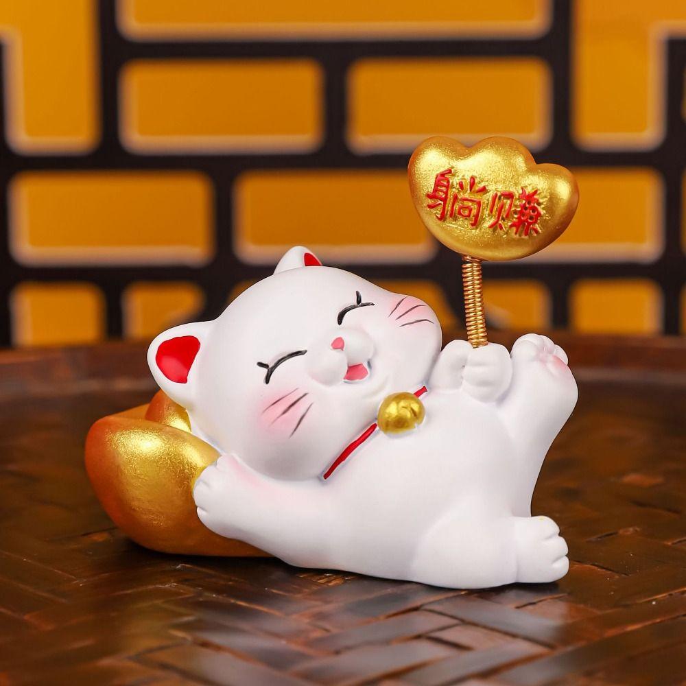 Cute Fortune Kitten Figurine Chinese Style Mini Cat Figurine Car Accessories