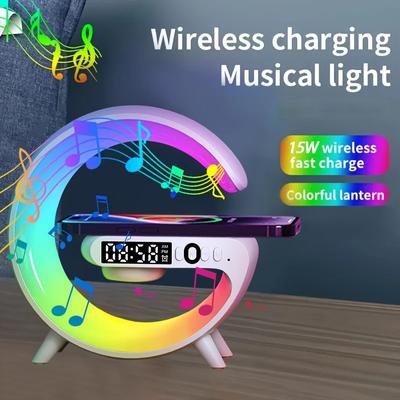 3IN1 kabelloser Ladegerät-Bluetooth-Lautsprecher mit Umgebungslicht, digitaler Wecker-Lautsprecher, intelligentes Aufwachen, Nachtlicht, weißes Rauschen, Begleiter am Bett
